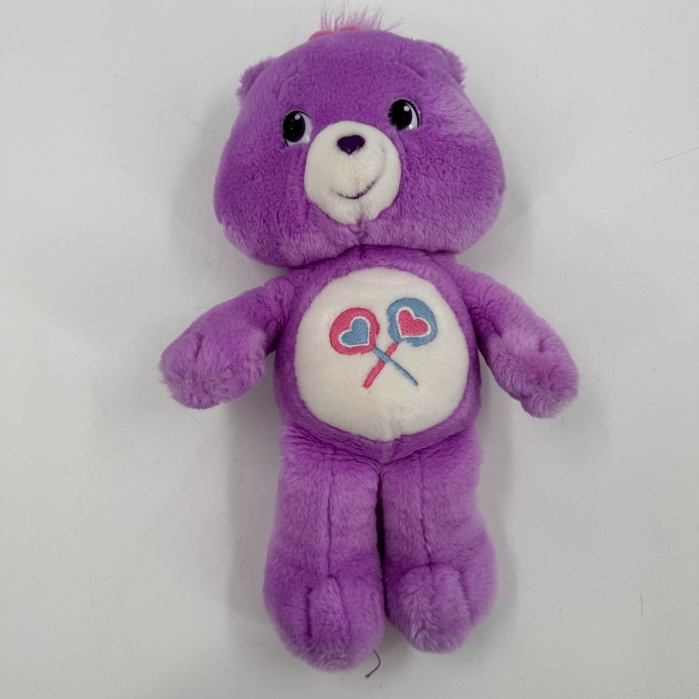 Vintage Care Bears Share Bear Plush Purple Lollipop 2002‎ Stuffed Animal 13"